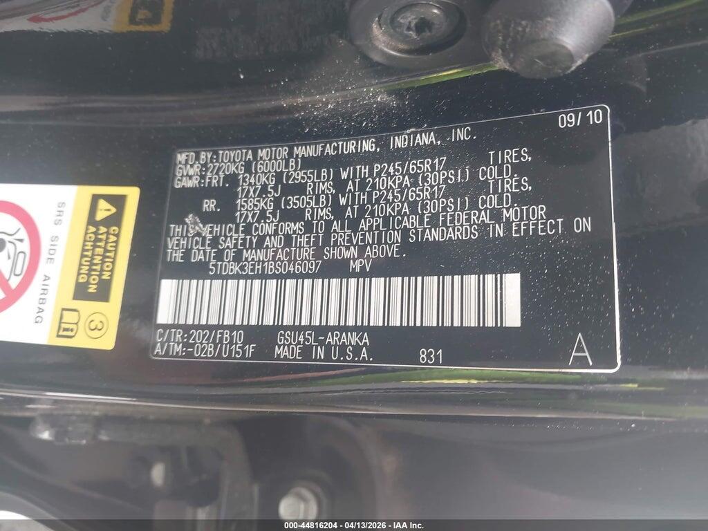 5TDBK3EH1BS046097 2011 TOYOTA HIGHLANDER photo no. 9