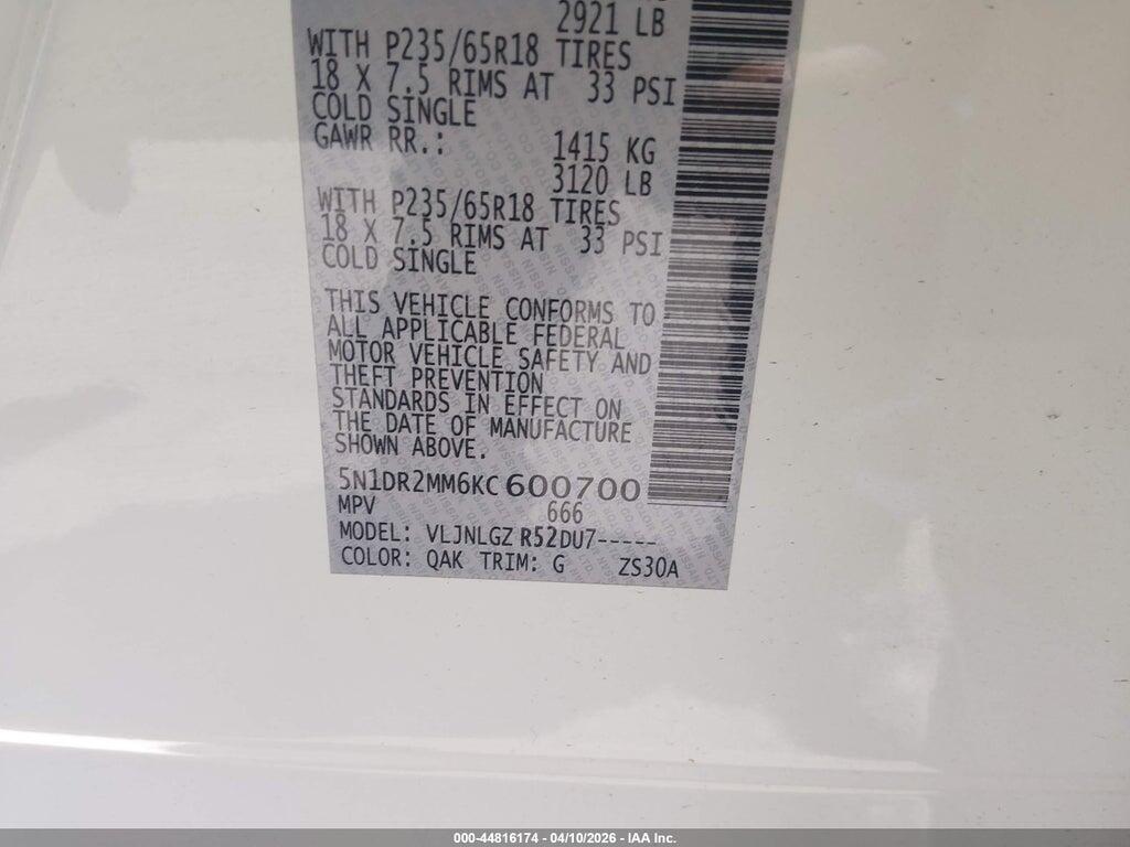 5N1DR2MM6KC600700 2019 NISSAN PATHFINDER photo no. 9
