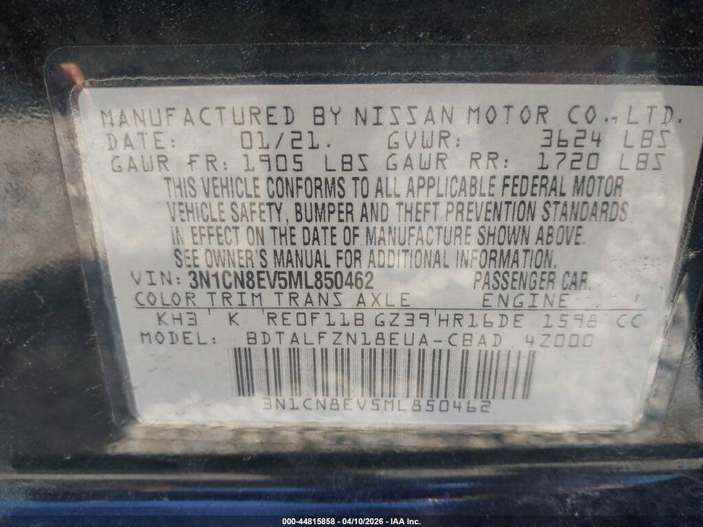 3N1CN8EV5ML850462 2021 NISSAN VERSA photo no. 9