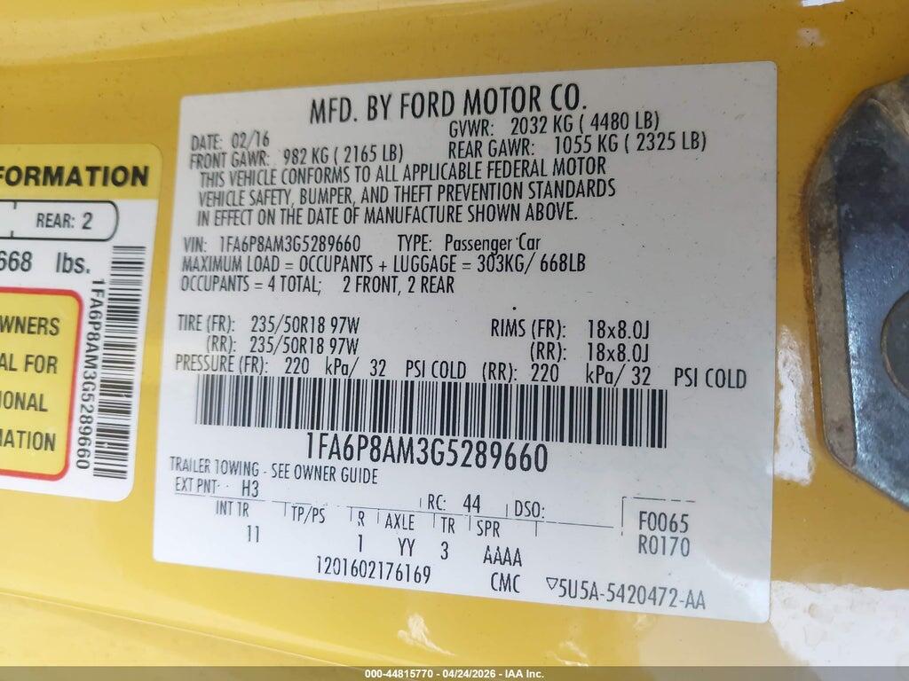 1FA6P8AM3G5289660 2016 FORD MUSTANG photo no. 9