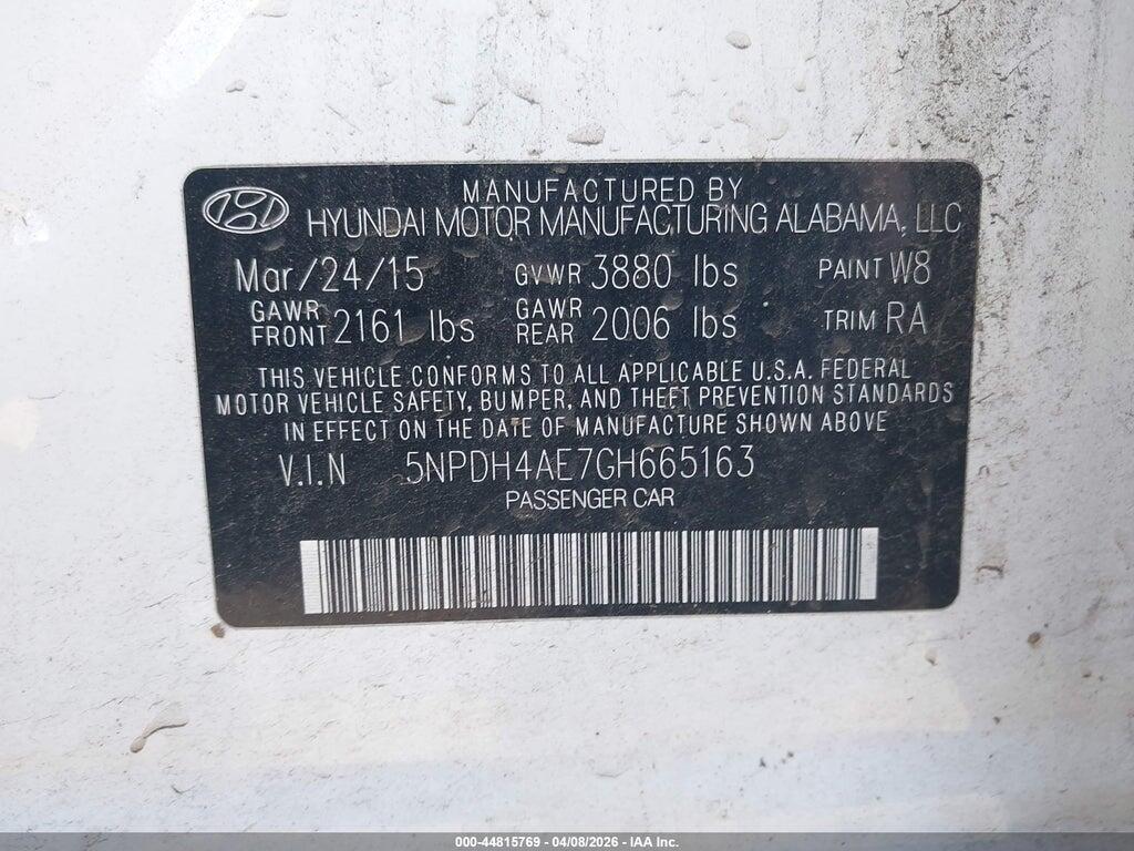 5NPDH4AE7GH665163 2016 HYUNDAI ELANTRA photo no. 9