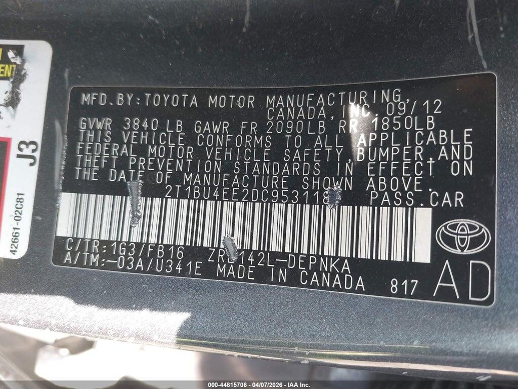 2T1BU4EE2DC953118 2013 TOYOTA COROLLA photo no. 9