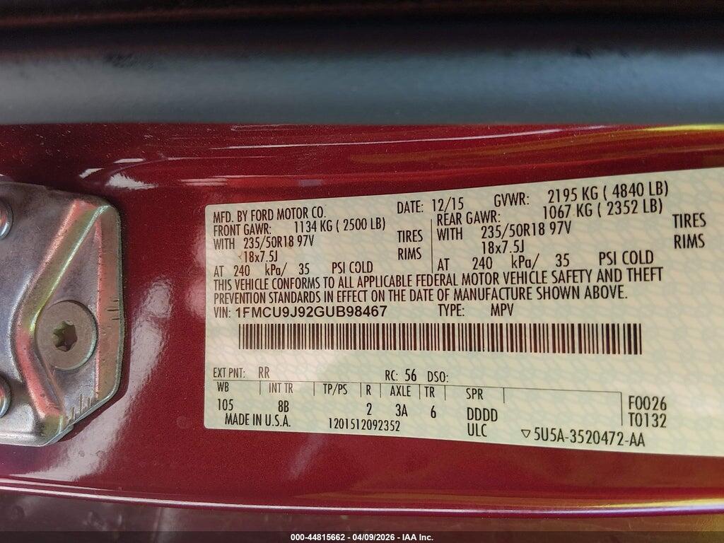 1FMCU9J92GUB98467 2016 FORD ESCAPE photo no. 9
