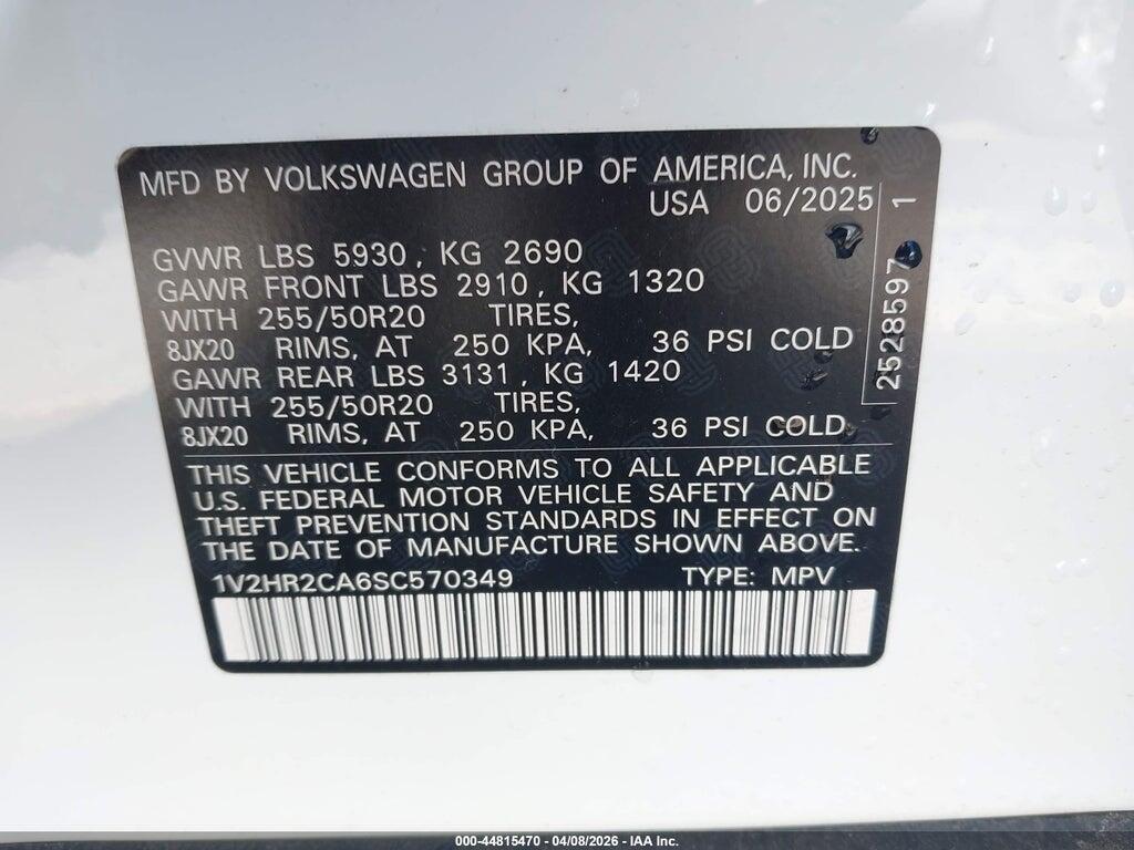 1V2HR2CA6SC570349 2025 VOLKSWAGEN ATLAS photo no. 9