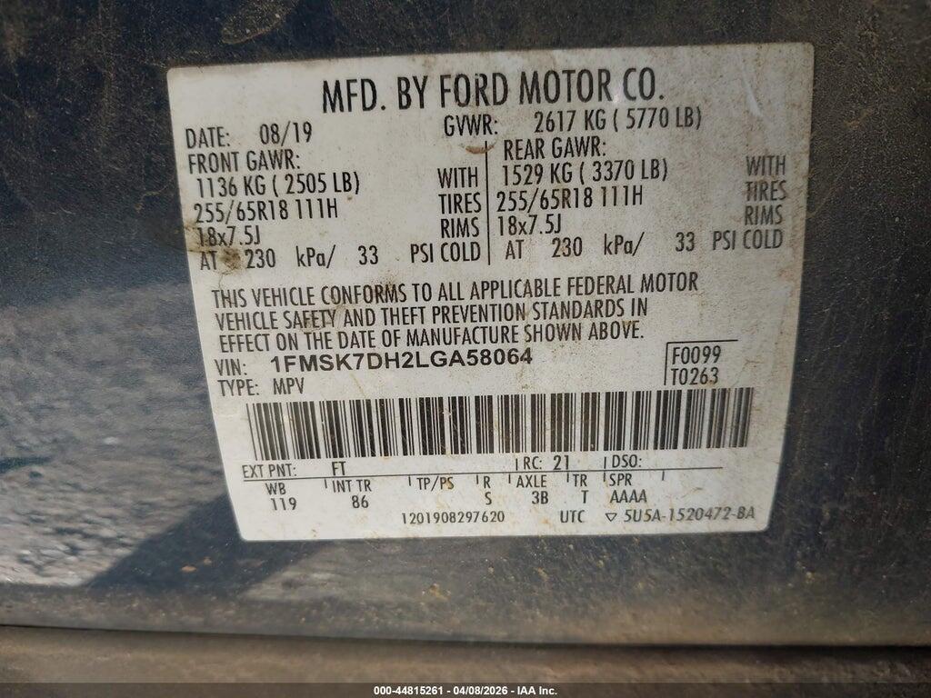 1FMSK7DH2LGA58064 2020 FORD EXPLORER photo no. 9