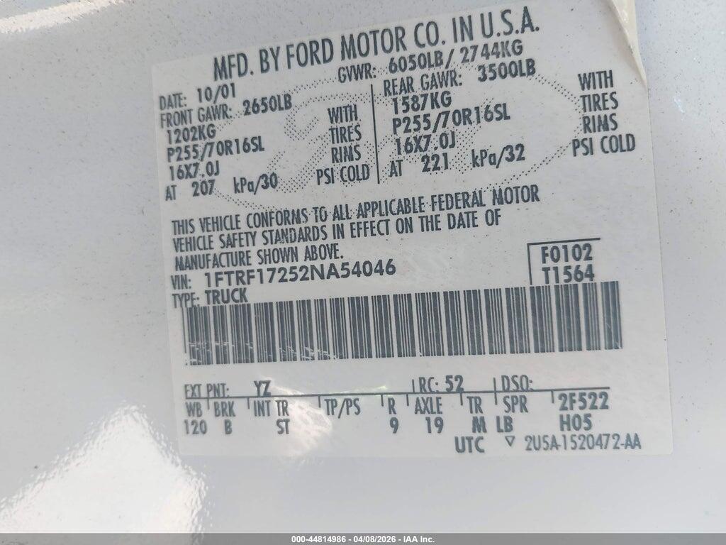 1FTRF17252NA54046 2002 FORD F-150 photo no. 9