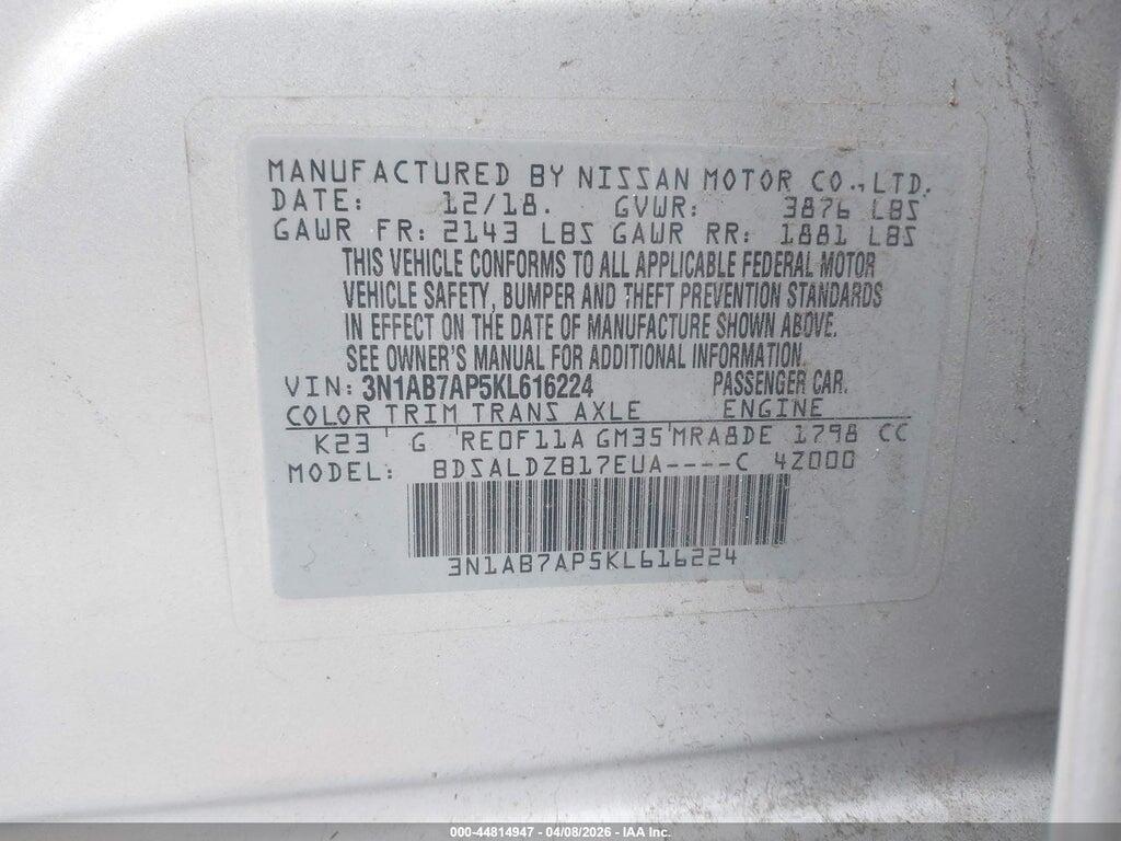3N1AB7AP5KL616224 2019 NISSAN SENTRA photo no. 9