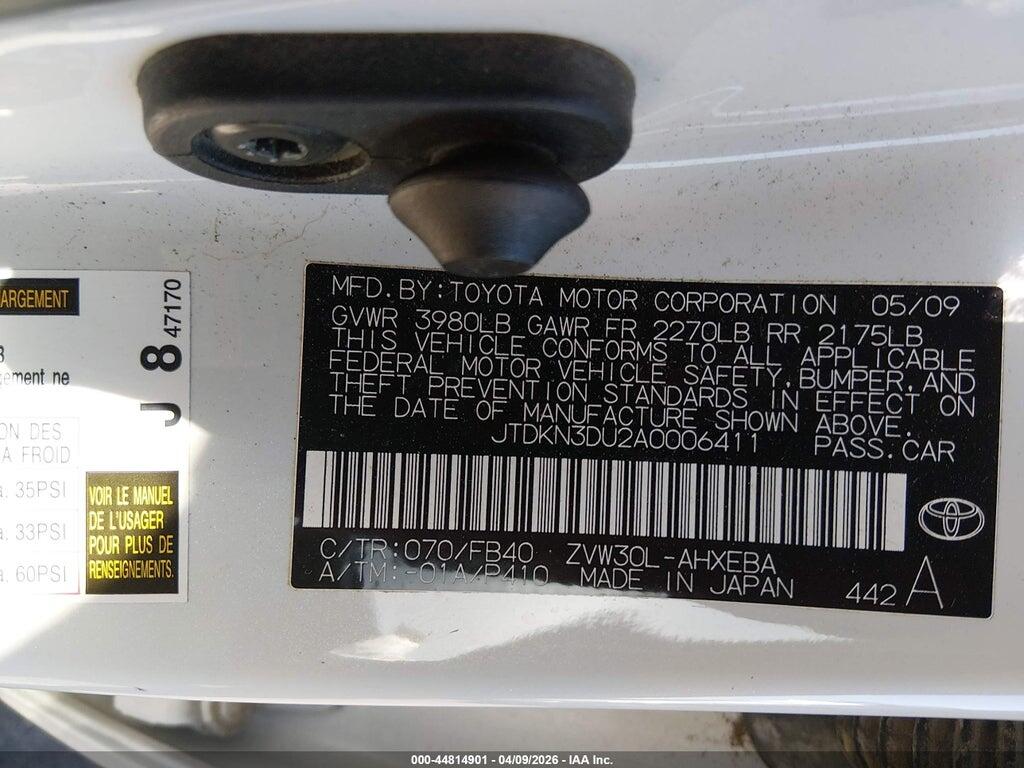 JTDKN3DU2A0006411 2010 TOYOTA PRIUS photo no. 9
