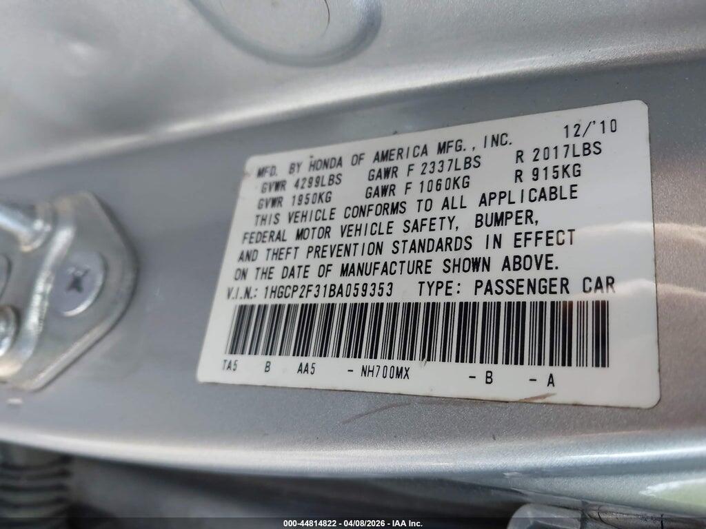 1HGCP2F31BA059353 2011 HONDA ACCORD photo no. 9