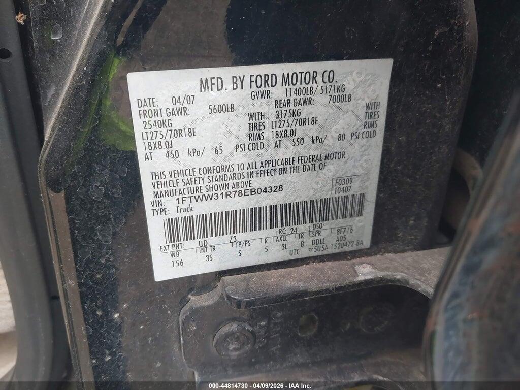 1FTWW31R78EB04328 2008 FORD F-350 photo no. 9