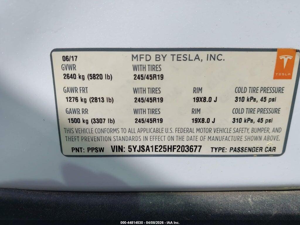 5YJSA1E25HF203677 2017 TESLA MODEL S photo no. 9