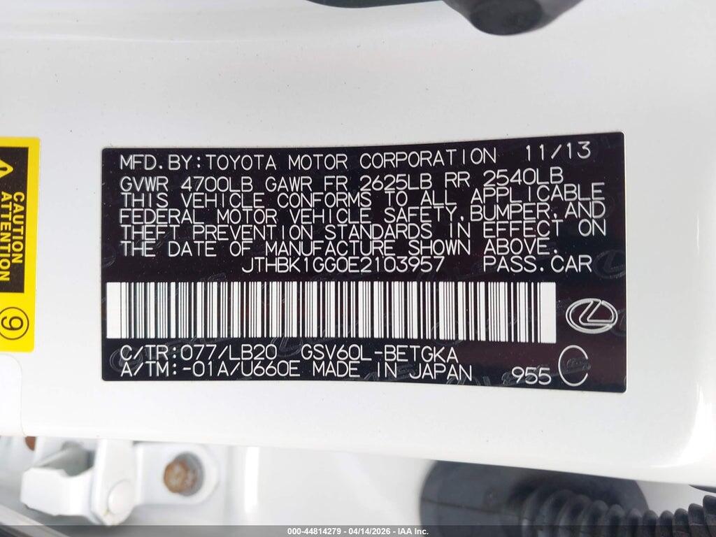 JTHBK1GG0E2103957 2014 LEXUS ES 350 photo no. 9