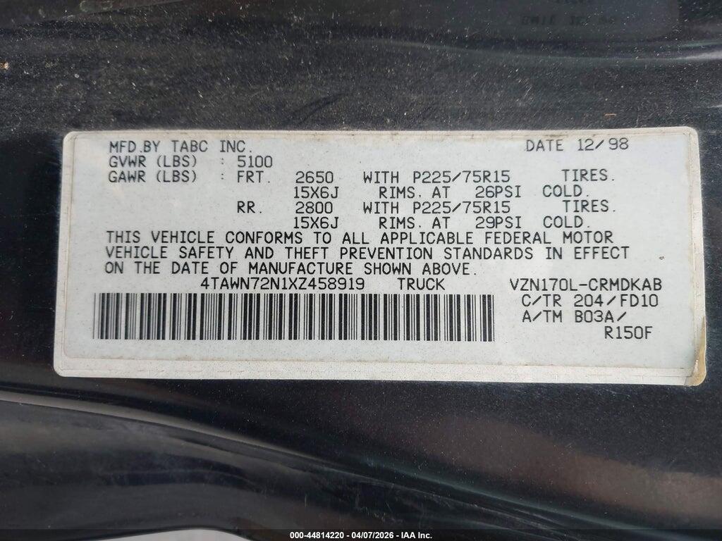 4TAWN72N1XZ458919 1999 TOYOTA TACOMA photo no. 9