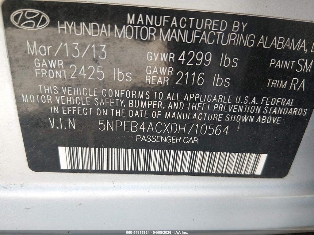 5NPEB4ACXDH710564 2013 HYUNDAI SONATA photo no. 9