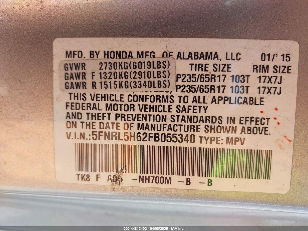 5FNRL5H62FB055340 2015 HONDA ODYSSEY photo no. 9