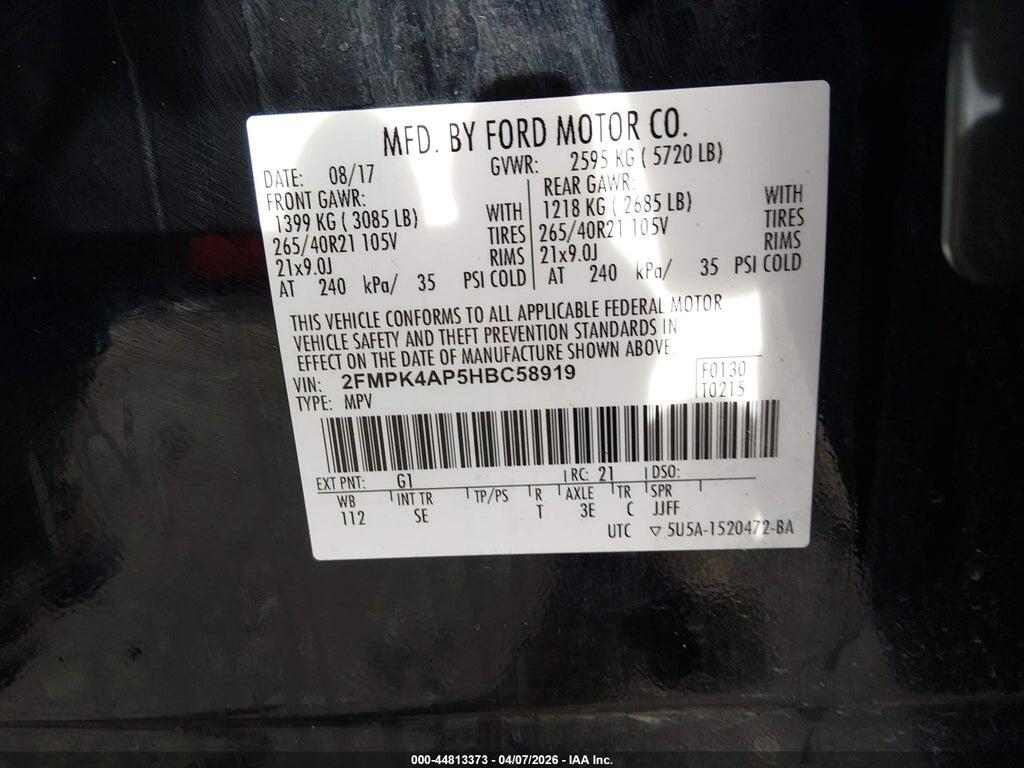 2FMPK4AP5HBC58919 2017 FORD EDGE photo no. 9