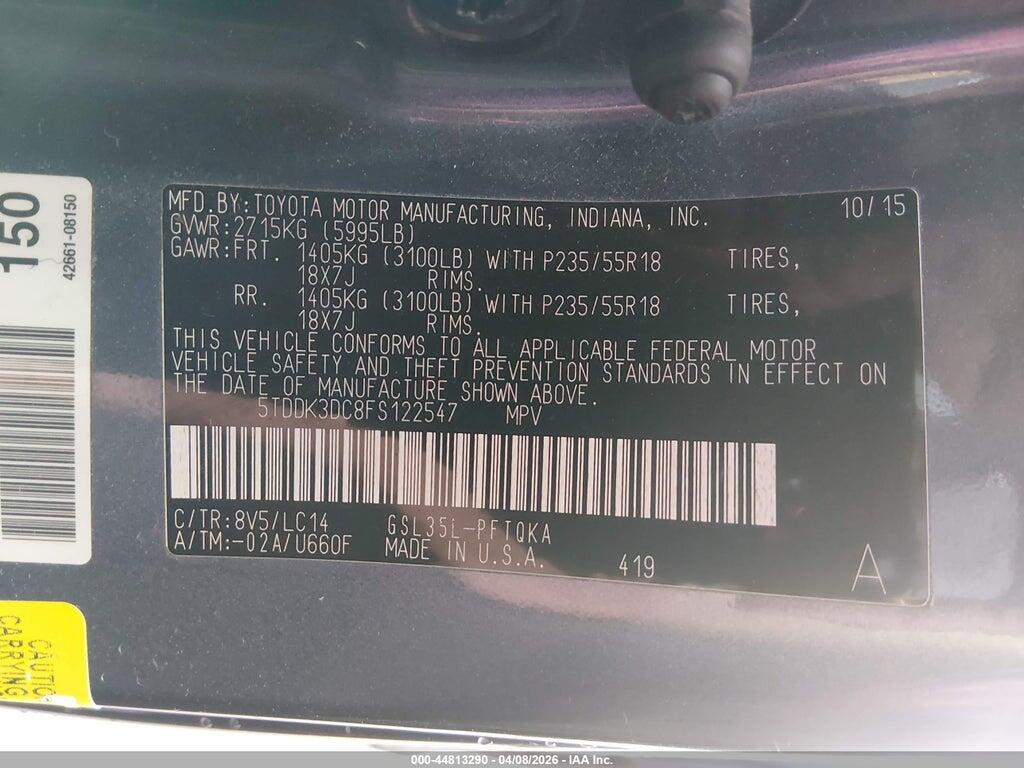 5TDDK3DC8FS122547 2015 TOYOTA SIENNA photo no. 9
