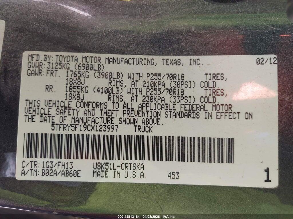 5TFRY5F19CX123997 2012 TOYOTA TUNDRA photo no. 9