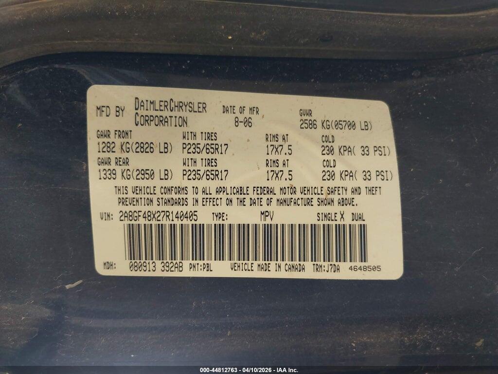 2A8GF48X27R140405 2007 CHRYSLER PACIFICA photo no. 9