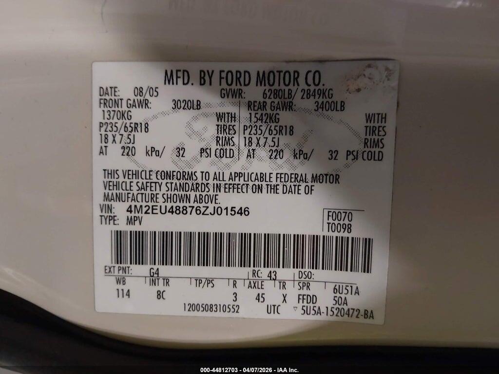 4M2EU48876ZJ01546 2006 MERCURY MOUNTAINEER photo no. 9