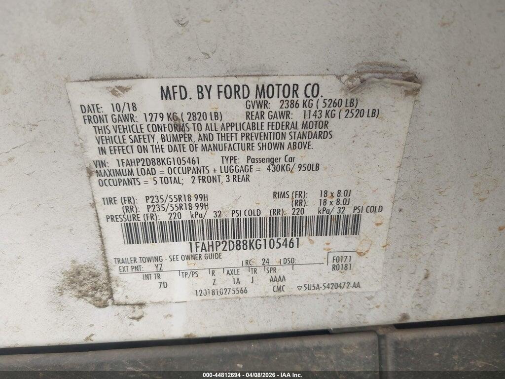 1FAHP2D88KG105461 2019 FORD TAURUS photo no. 9
