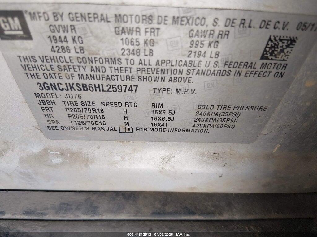 3GNCJKSB6HL259747 2017 CHEVROLET TRAX photo no. 9