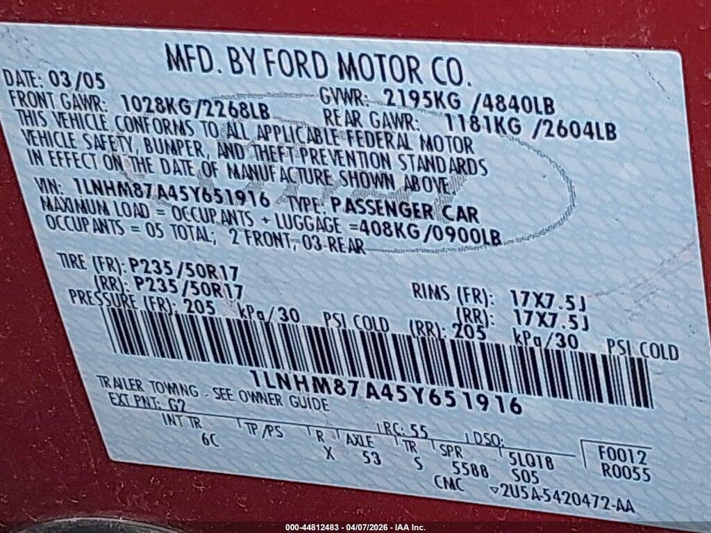 1LNHM87A45Y651916 2005 LINCOLN LS photo no. 9