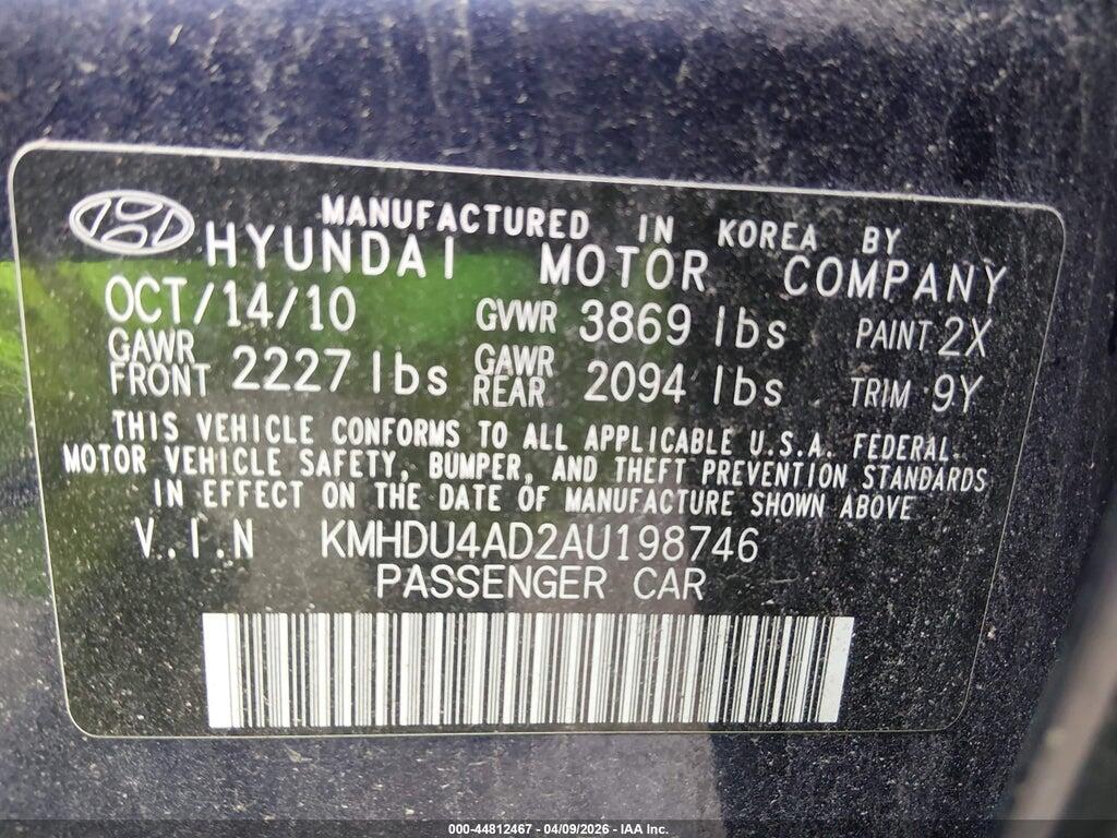 KMHDU4AD2AU198746 2010 HYUNDAI ELANTRA photo no. 9