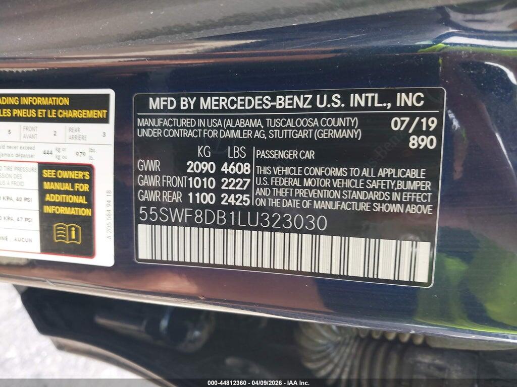 55SWF8DB1LU323030 2020 MERCEDES-BENZ C 300 photo no. 9