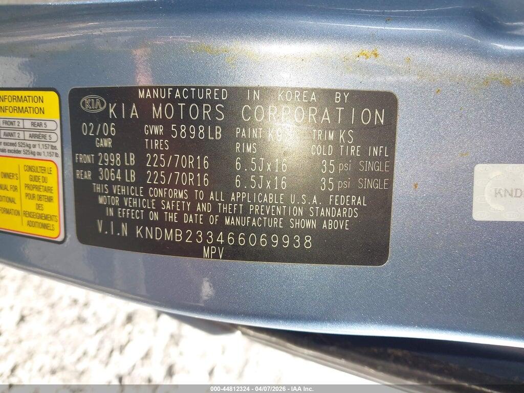 KNDMB233466069938 2006 KIA SEDONA photo no. 9