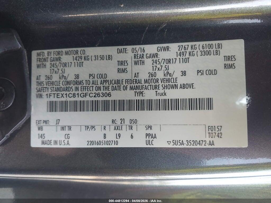 1FTEX1C81GFC26306 2016 FORD F-150 photo no. 9