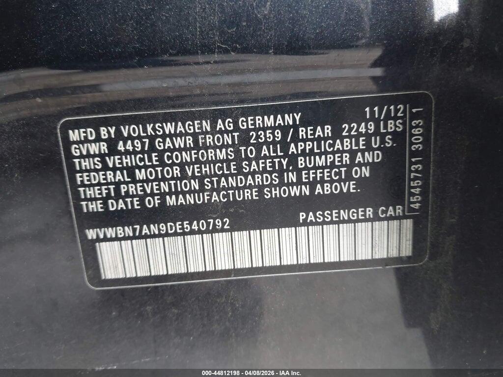 WVWBN7AN9DE540792 2013 VOLKSWAGEN CC photo no. 9