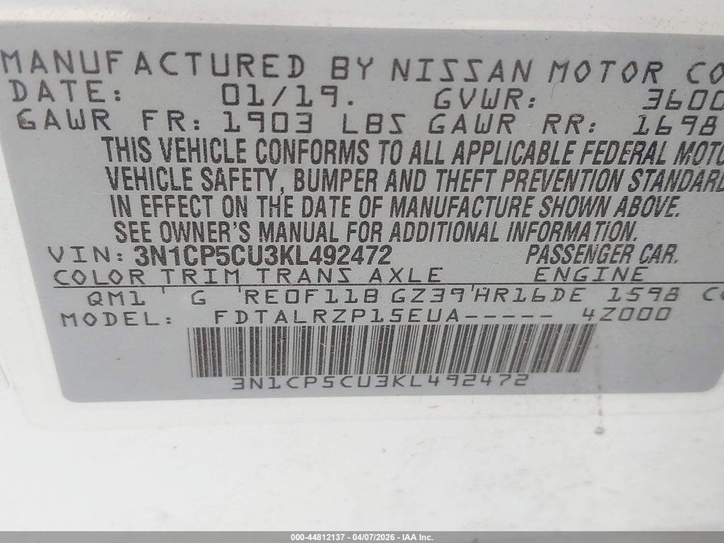 3N1CP5CU3KL492472 2019 NISSAN KICKS photo no. 9
