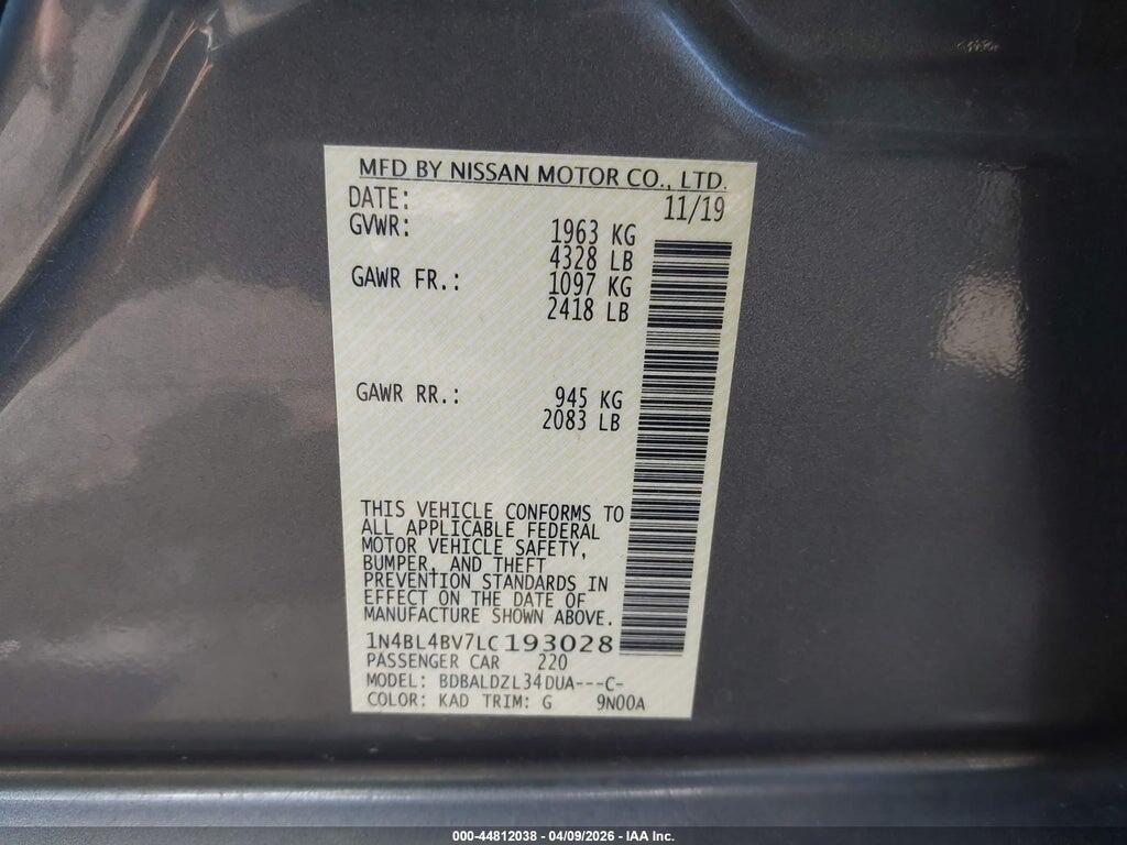 1N4BL4BV7LC193028 2020 NISSAN ALTIMA photo no. 9