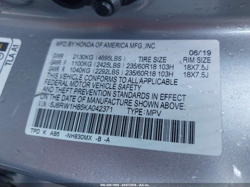 5J6RW1H85KA042371 2019 HONDA CR-V photo no. 9
