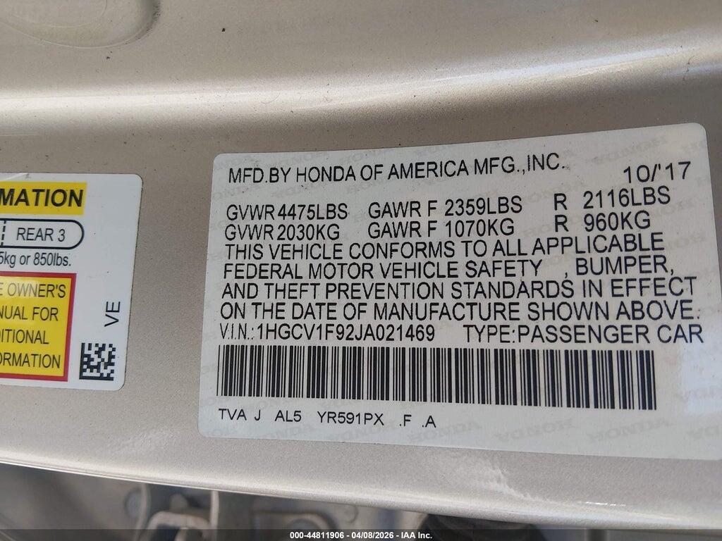 1HGCV1F92JA021469 2018 HONDA ACCORD photo no. 9