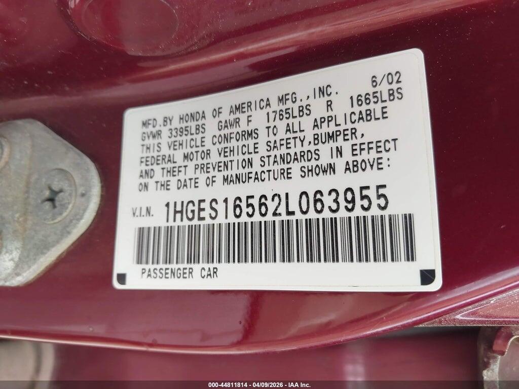 1HGES16562L063955 2002 HONDA CIVIC photo no. 9
