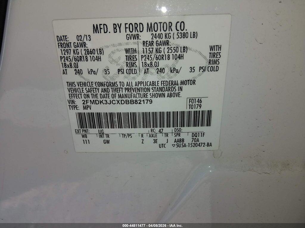 2FMDK3JCXDBB82179 2013 FORD EDGE photo no. 9