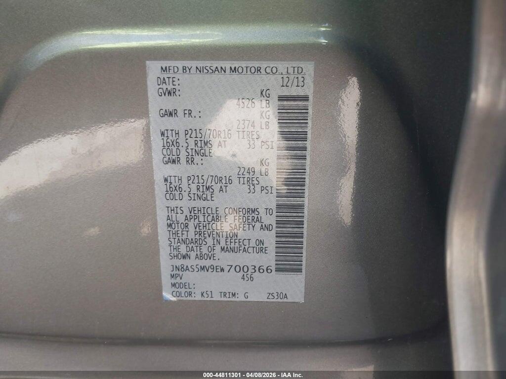 JN8AS5MV9EW700366 2014 NISSAN ROGUE SELECT photo no. 9