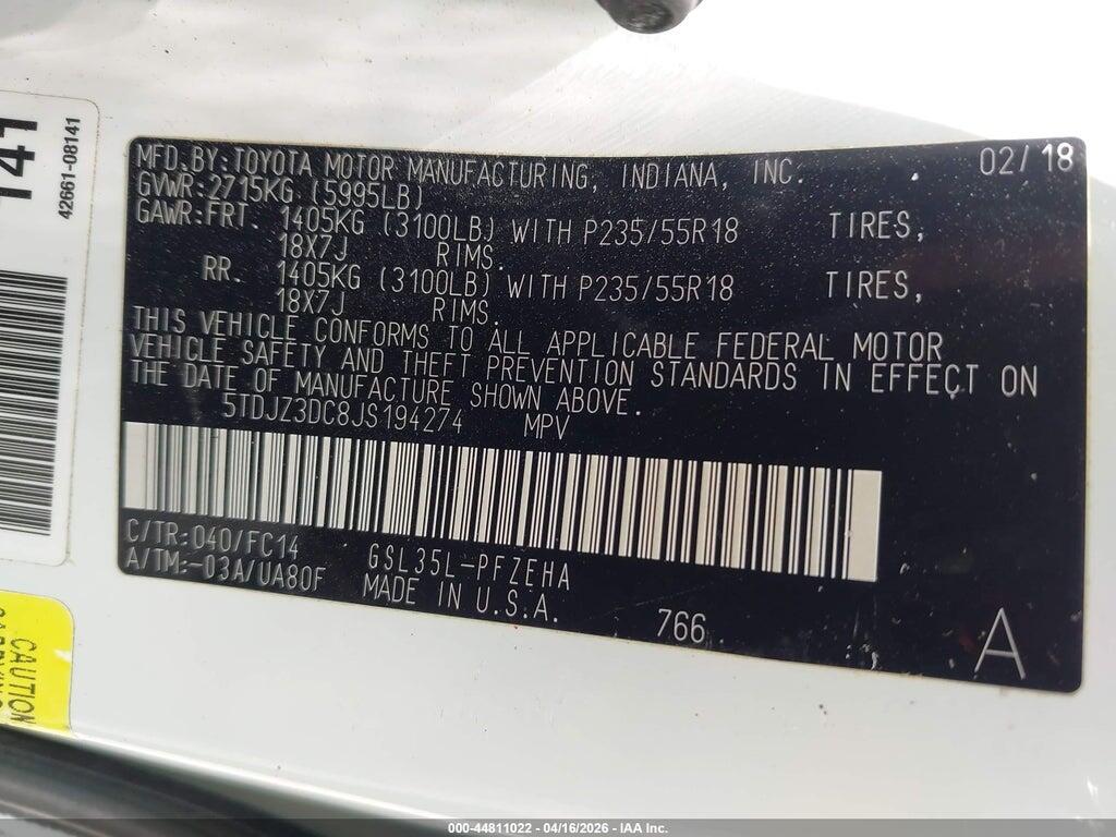 5TDJZ3DC8JS194274 2018 TOYOTA SIENNA photo no. 9