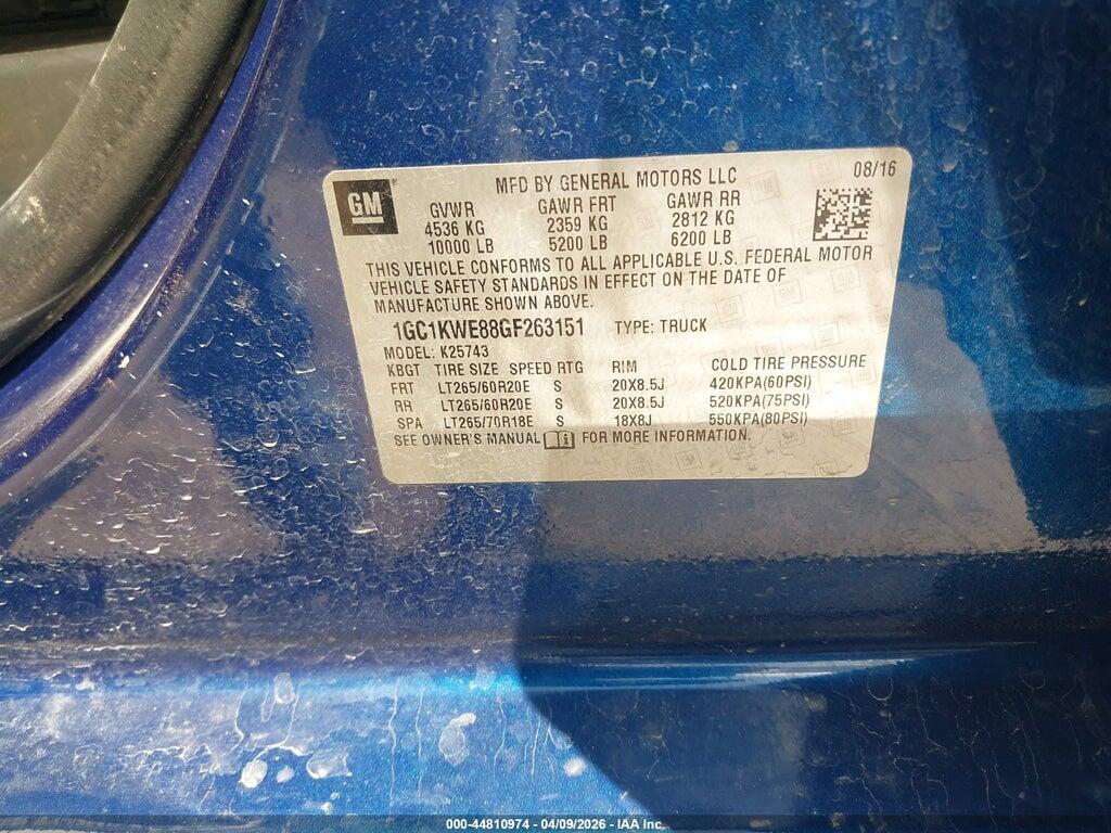 1GC1KWE88GF263151 2016 CHEVROLET SILVERADO 2500HD photo no. 9