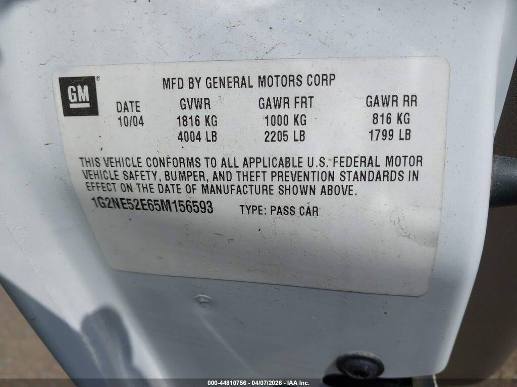 1G2NE52E65M156593 2005 PONTIAC GRAND AM photo no. 9