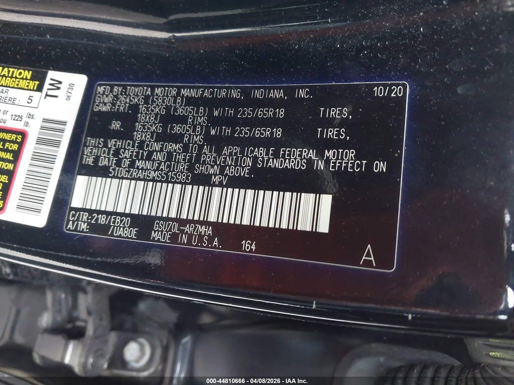 5TDGZRAH9MS515983 2021 TOYOTA HIGHLANDER photo no. 9