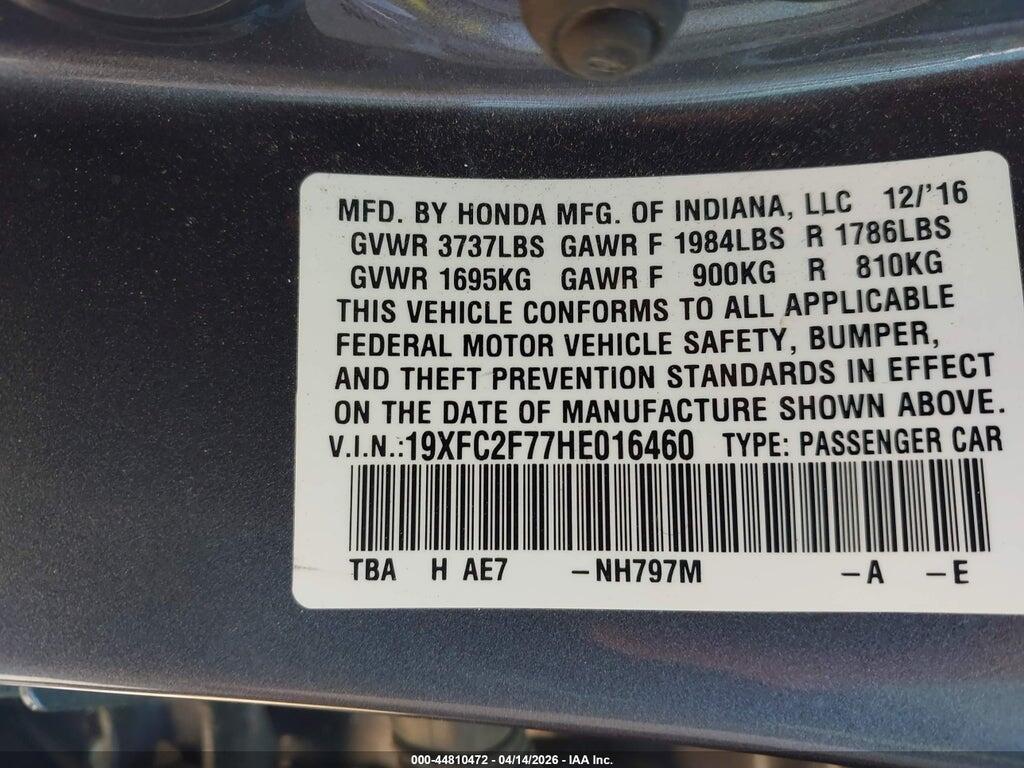 19XFC2F77HE016460 2017 HONDA CIVIC photo no. 9