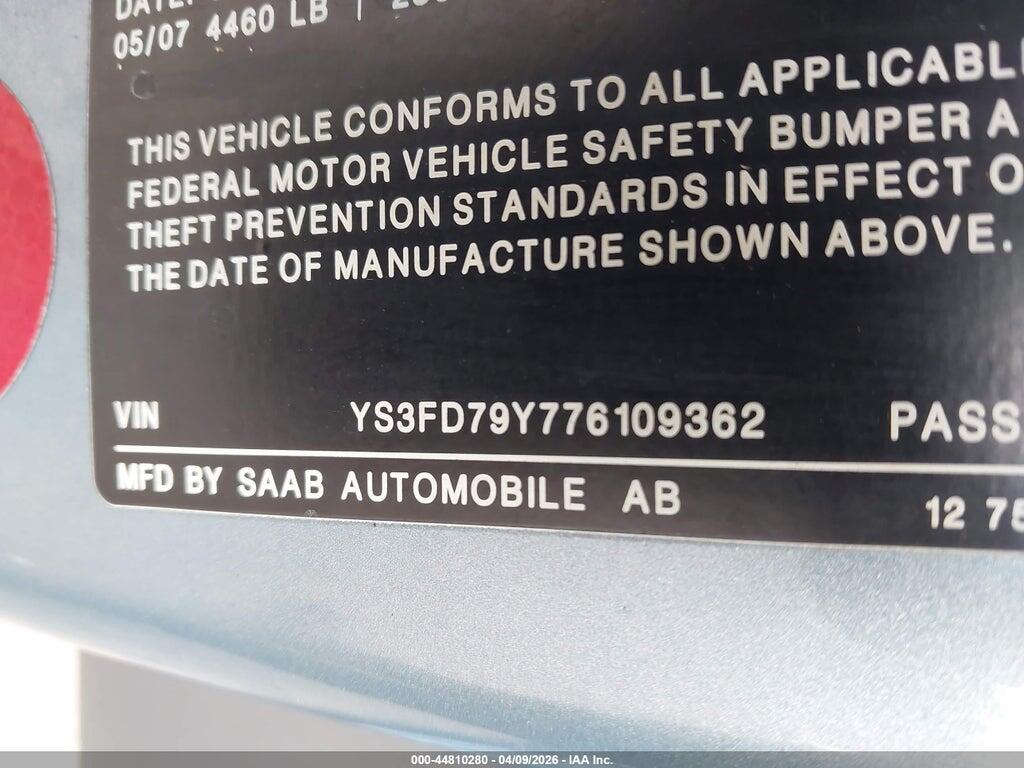 YS3FD79Y776109362 2007 SAAB 9-3 photo no. 9