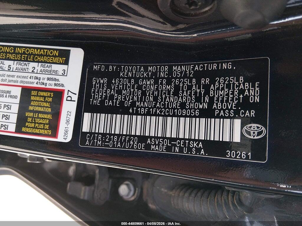 4T1BF1FK2CU109056 2012 TOYOTA CAMRY photo no. 9