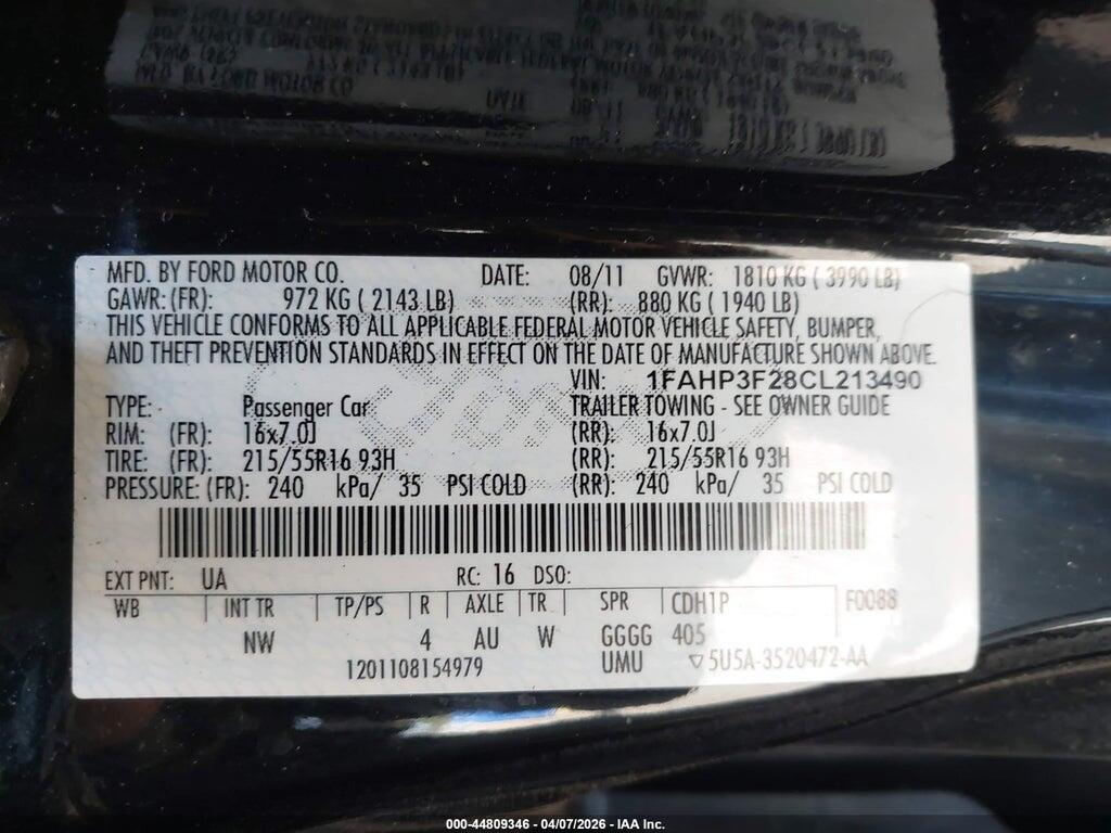 1FAHP3F28CL213490 2012 FORD FOCUS photo no. 9