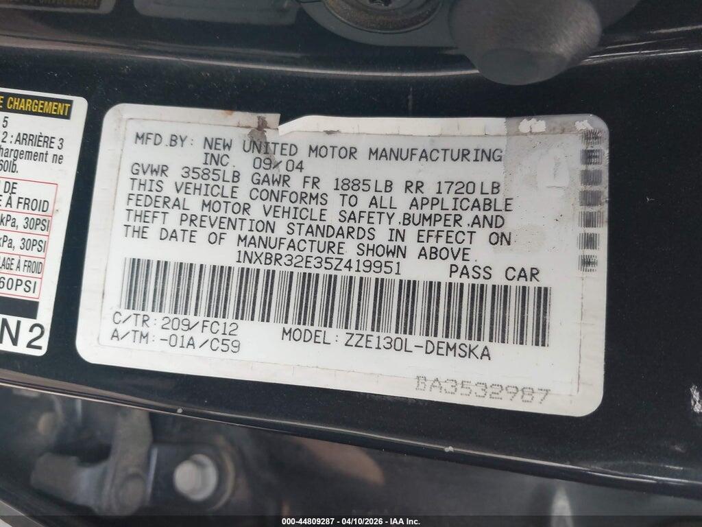 1NXBR32E35Z419951 2005 TOYOTA COROLLA photo no. 9
