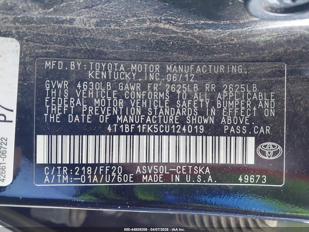 4T1BF1FK5CU124019 2012 TOYOTA CAMRY photo no. 9