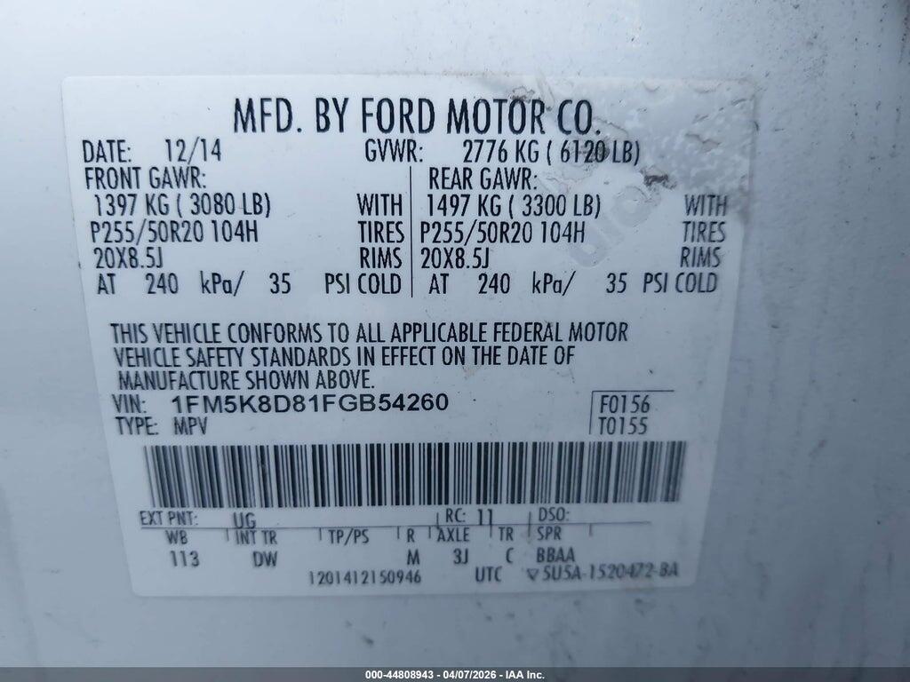 1FM5K8D81FGB54260 2015 FORD EXPLORER photo no. 9